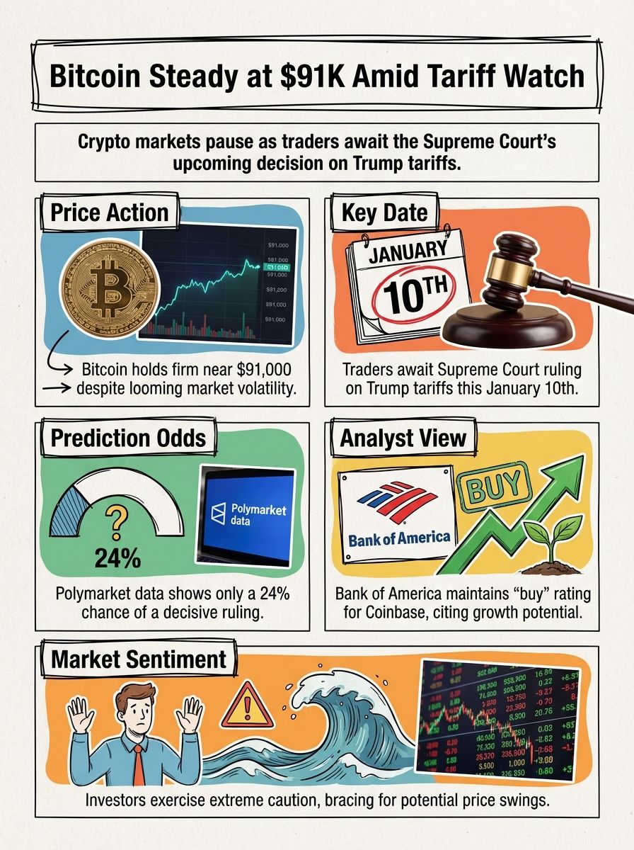 Bitcoin Holds Near $91,000 As Market Awaits Trump Tariff Ruling: Asia Morning Briefing